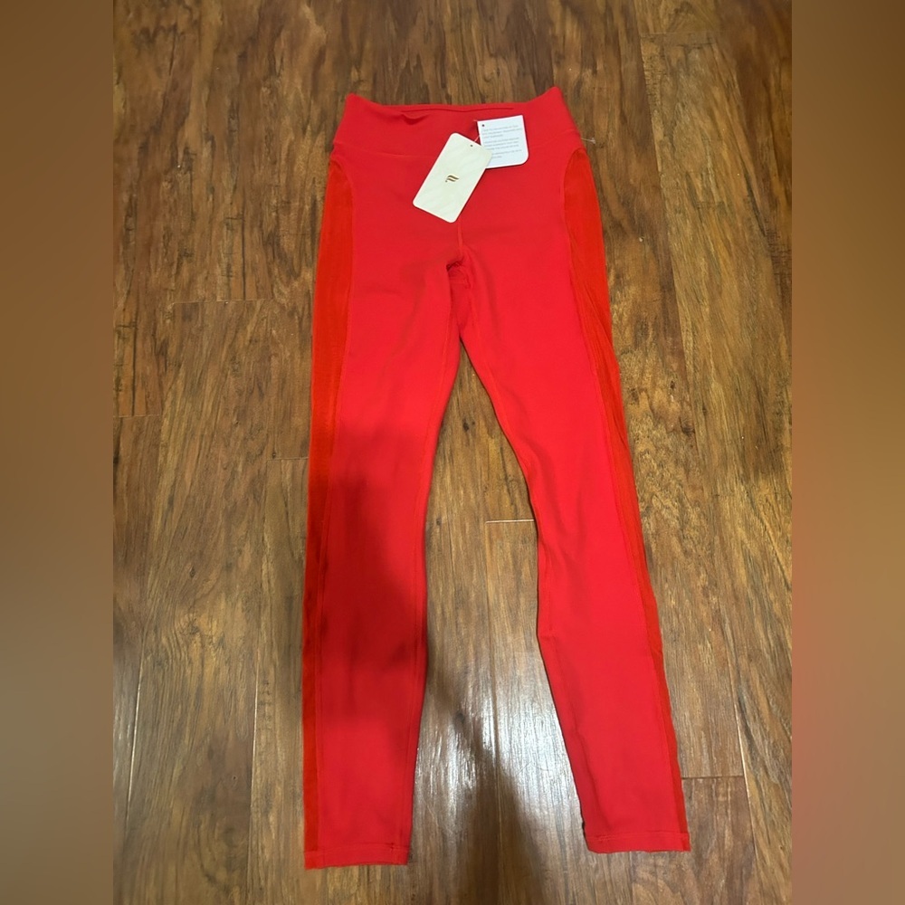 High-wasted Cherry Red Leggings Pureluxe Mesh Fabletics NWT
